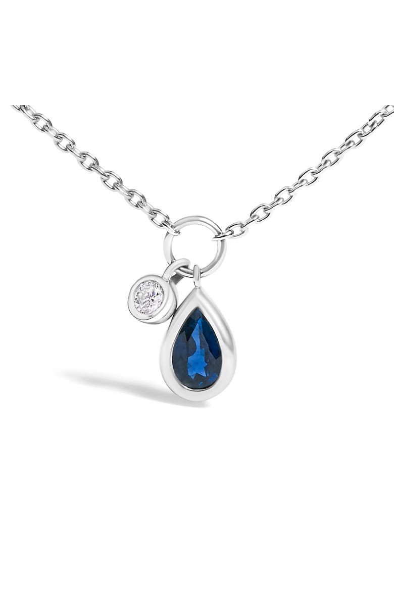 Haus of Brilliance 10K White Gold Pear Blue Sapphire and Diamond Charm Pendant Necklace, Alternate, color, White