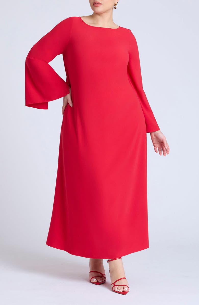 ELOQUII Back Drape Long Sleeve Satin Dress, Main, color, 