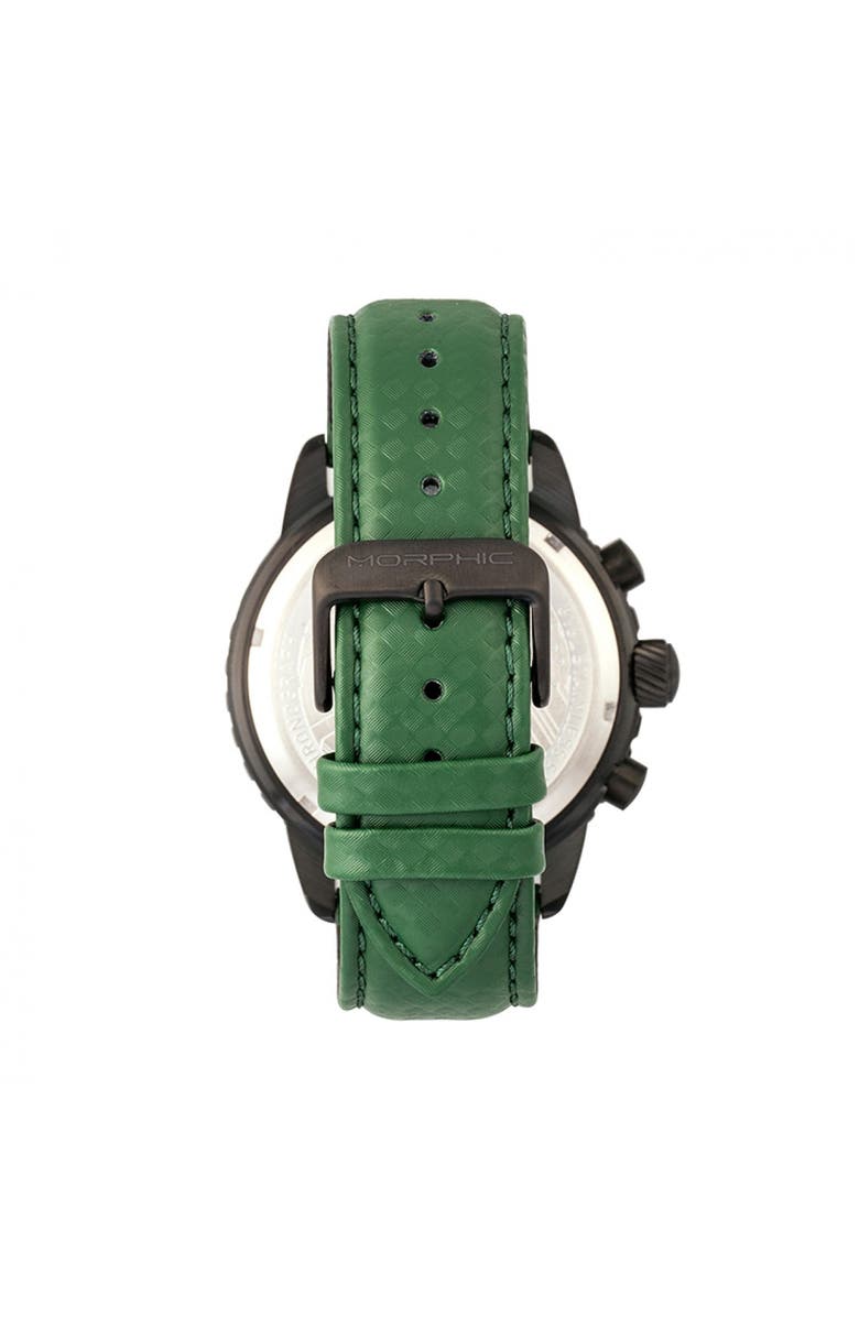 Morphic M51 Series Chronograph Leather-Band Watch w/Date, Alternate, color, Black/Green