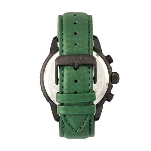Morphic M51 Series Chronograph Leather-band Watch W/date In Black/green
