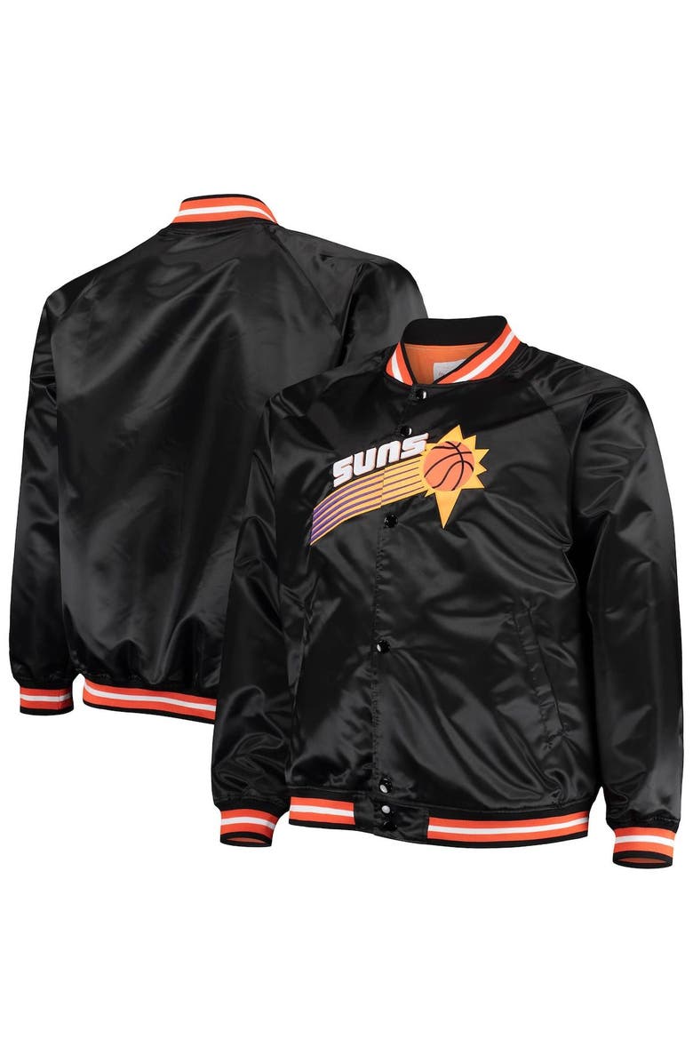 Mitchell & Ness Men's Mitchell & Ness Black Phoenix Suns Big & Tall Hardwood Classics Raglan Satin Full-Snap Jacket, Alternate, color, Black