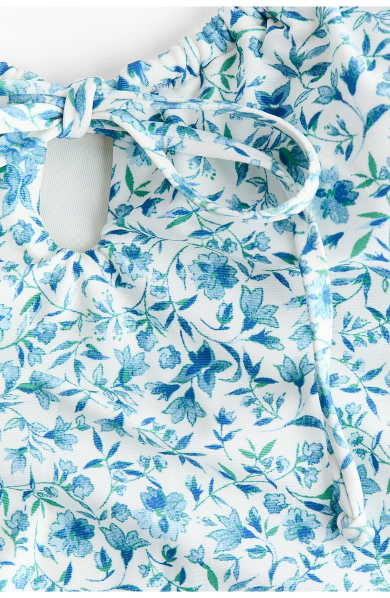 H&M Padded-cup High Leg Swimsuit, Alternate, color, Blue/Floral
