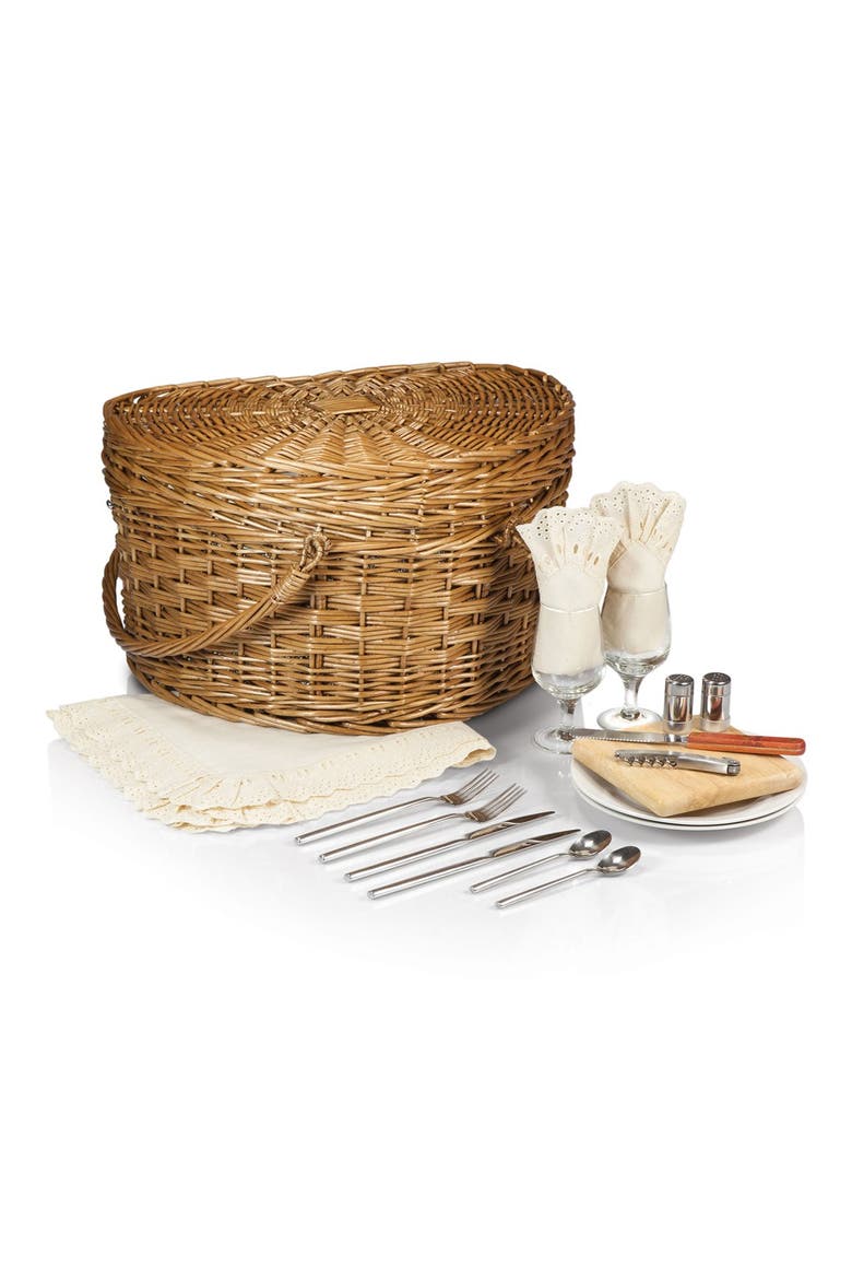 Heart Shaped Wicker Picnic Basket, Alternate, color, BROWN