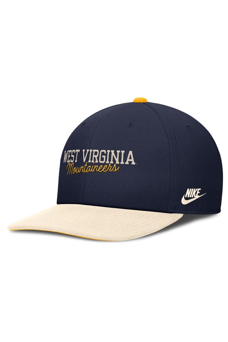 Men's Nike Navy/Cream West Virginia Mountaineers Pro Legacy Script Snapback Hat, Main, color, Navy