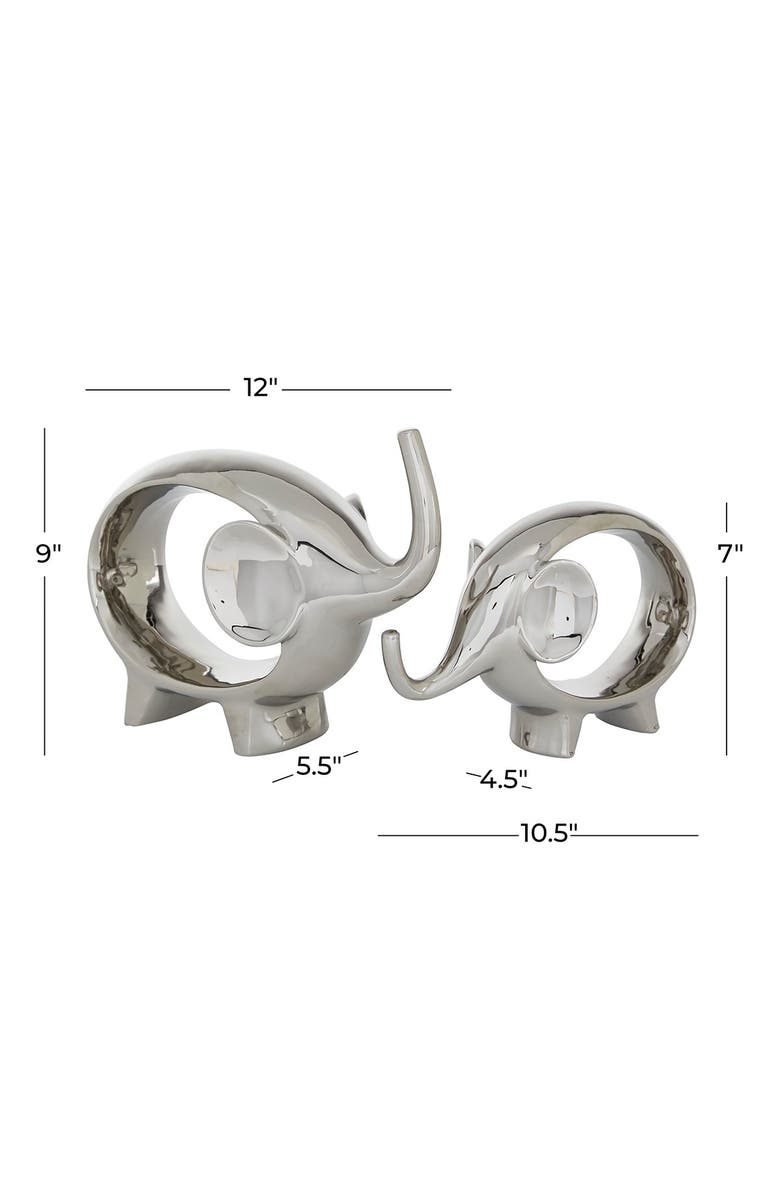 WILLOW ROW Silvertone Contemporary Elephant Sculpture - Set of 2, Alternate, color, Silver