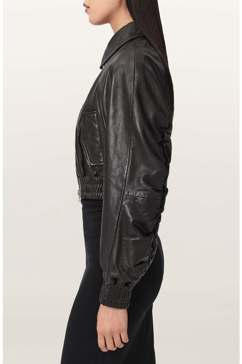 Anouk Leather Crop Bomber Jacket, Alternate, color, BITTER BROWN