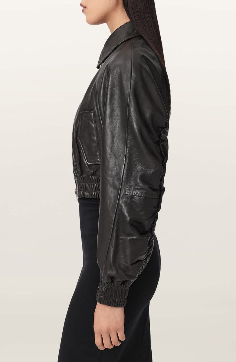 AllSaints Anouk Leather Crop Bomber Jacket, Alternate, color, Bitter Brown