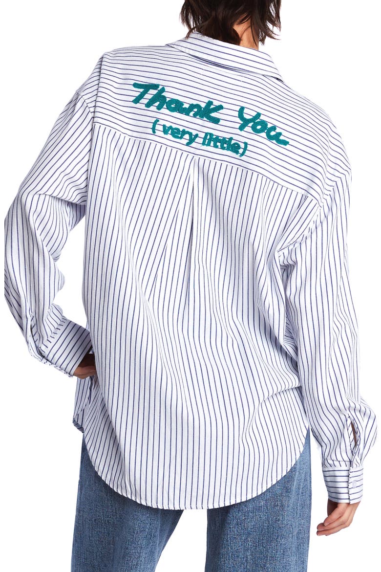 Thank You Stripe Embroidered Graphic Button-Up Shirt, Alternate, color, INDIGO STRIPES