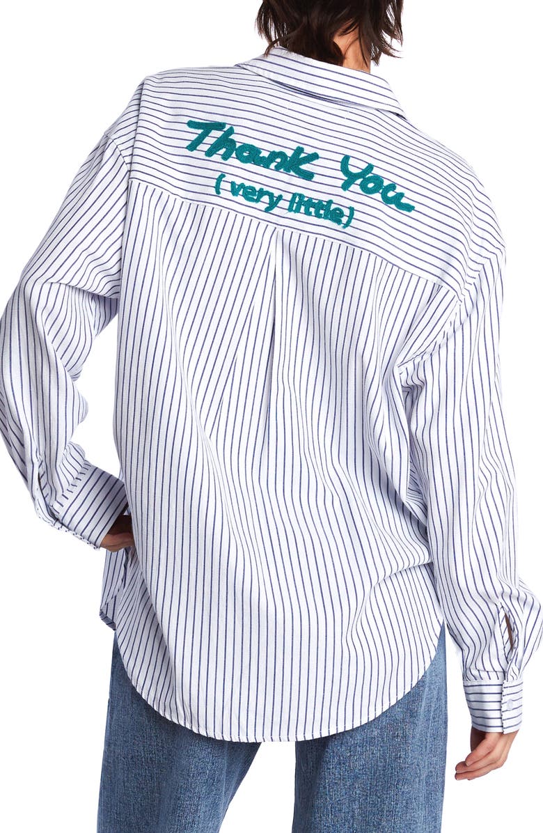 Billy T Thank You Stripe Embroidered Graphic Button-Up Shirt, Alternate, color, Indigo Stripes