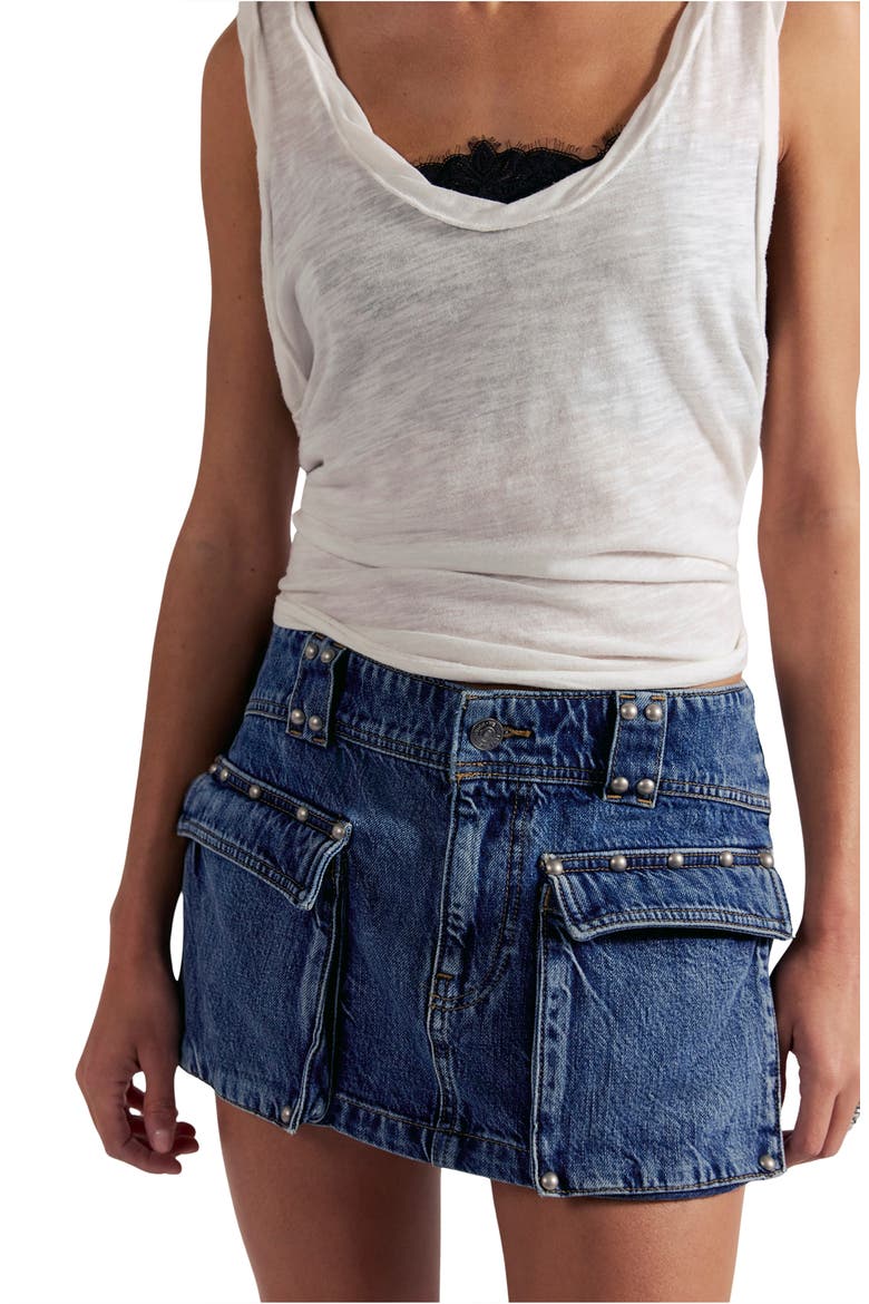 Hera Stud Detail Denim Miniskirt, Alternate, color, JUNO