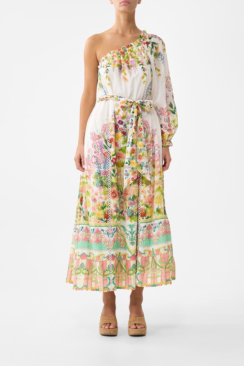 One Shoulder Dress With Blouson Sleeve, Main, color, The Call Of Catalonia