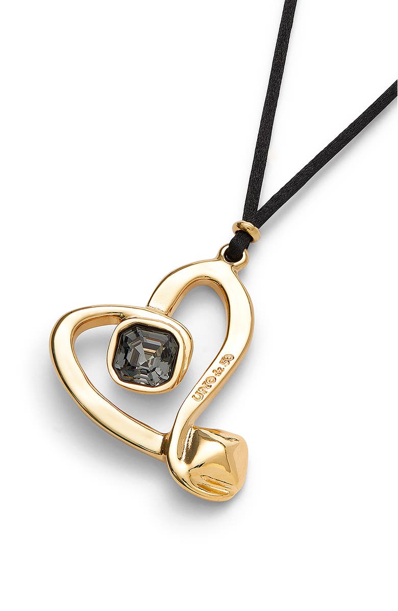 UNODE50 Long Pendant and Central Heart With Black Crystal, Alternate, color, Gold