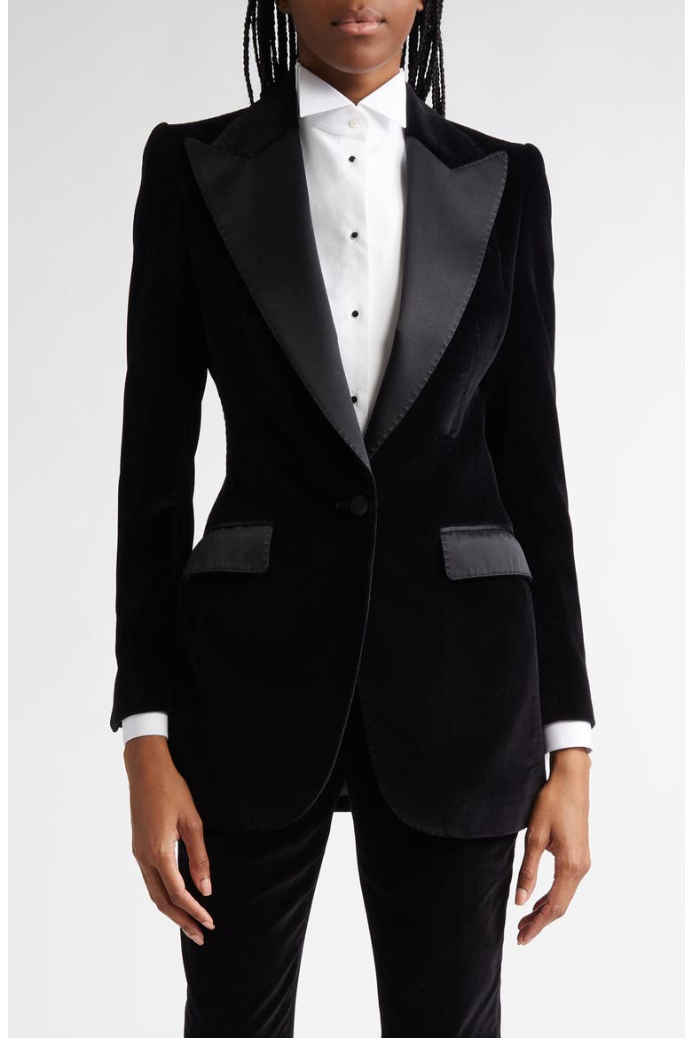Turlington Velveteen & Satin Blazer, Main, color, N0000 NERO