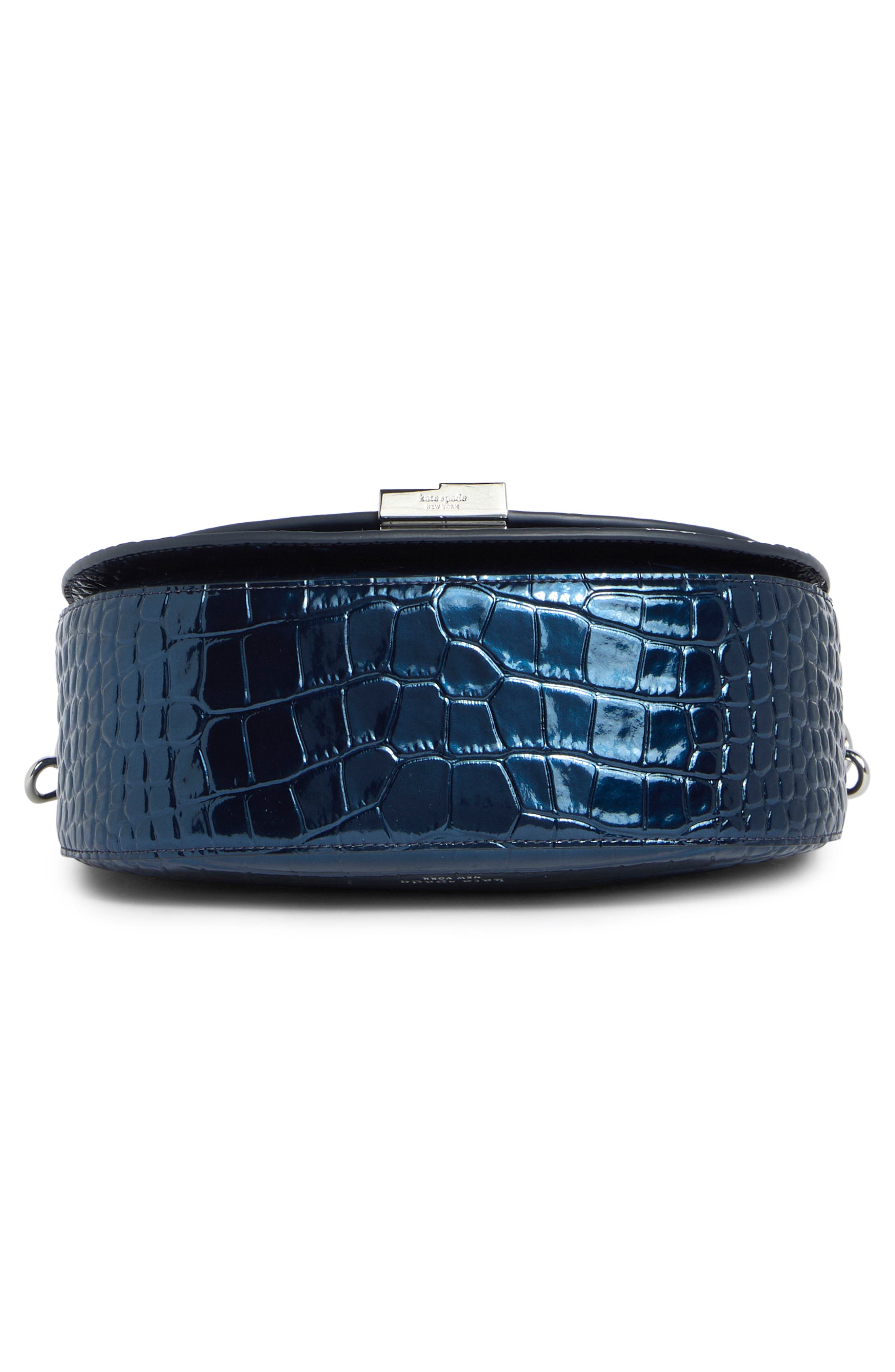 medium croc embossed leather saddle bag, Alternate, color, NAVY