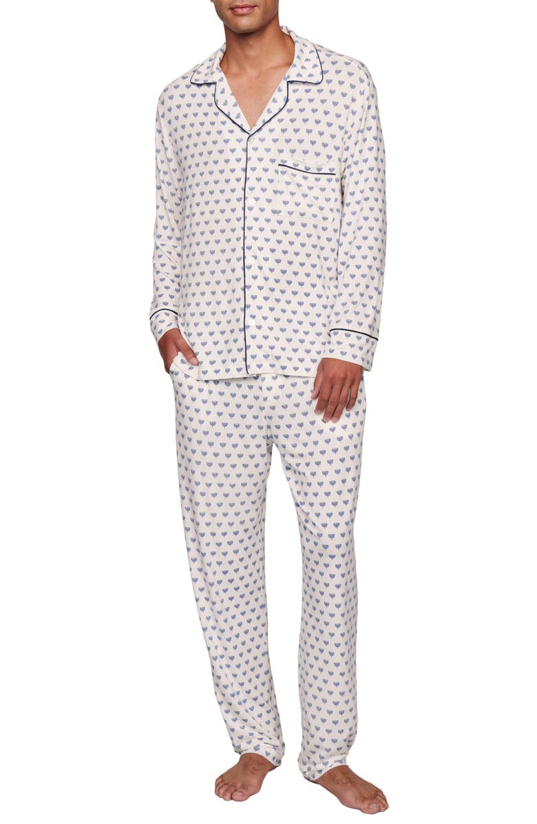 Eberjey William Print Stretch Tencel<sup>®</sup> Modal Long Pajamas, Main, color, Hannukah Glow Nouvea