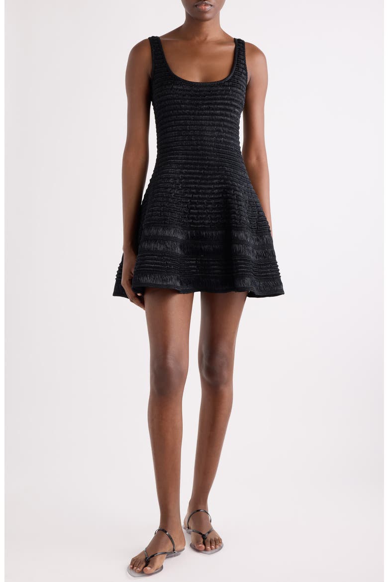 Raffia Effect Fit & Flare Sweater Dress, Main, color, NOIR ALAIA