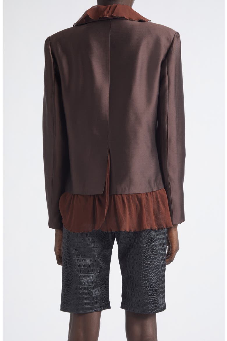 Arianna Ruffle Silk & Wool Jacket, Alternate, color, BROWN