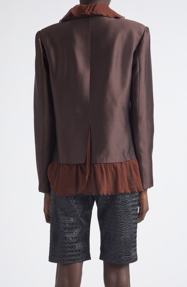 KIM SHUI Arianna Ruffle Silk & Wool Jacket, Alternate, color, Brown