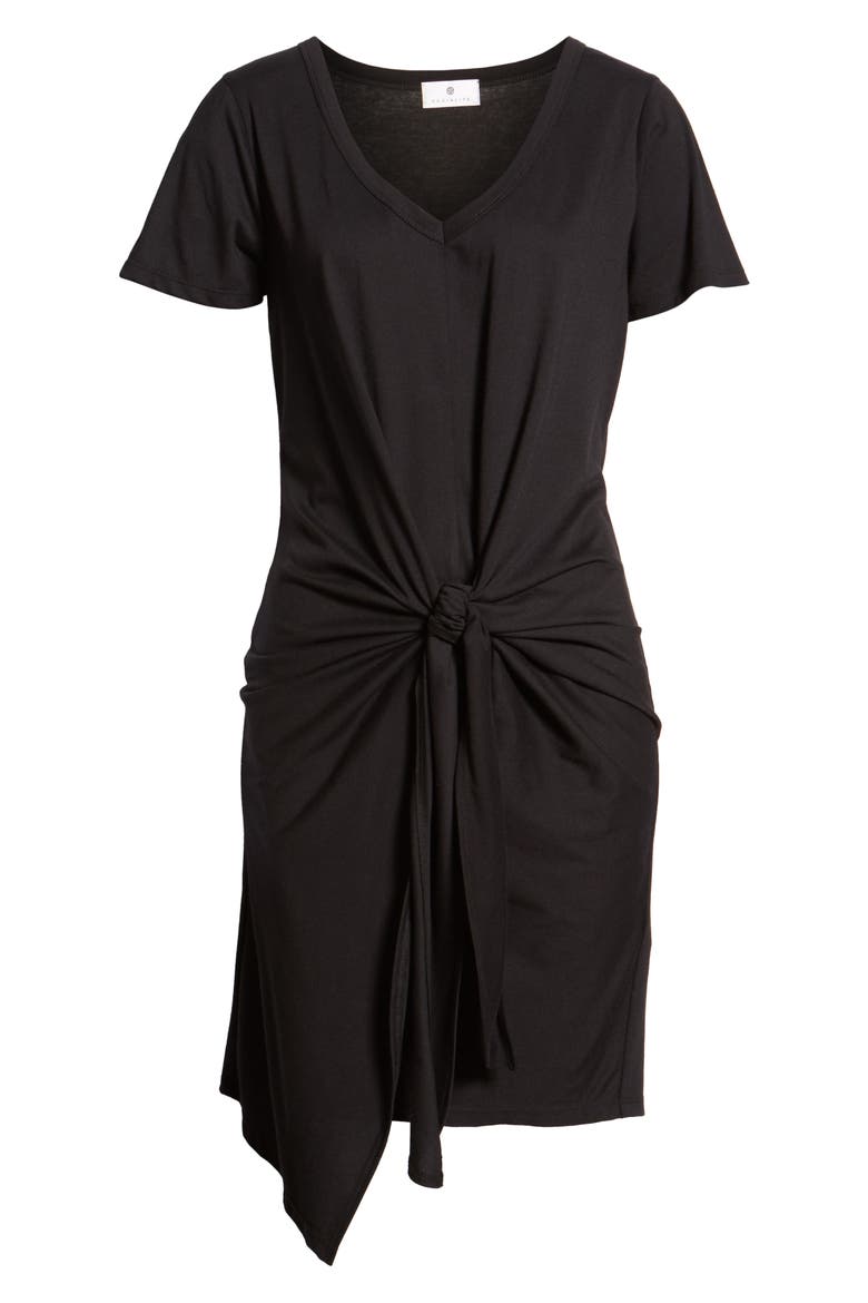 Tie Waist T-Shirt Dress, Alternate, color, BLACK