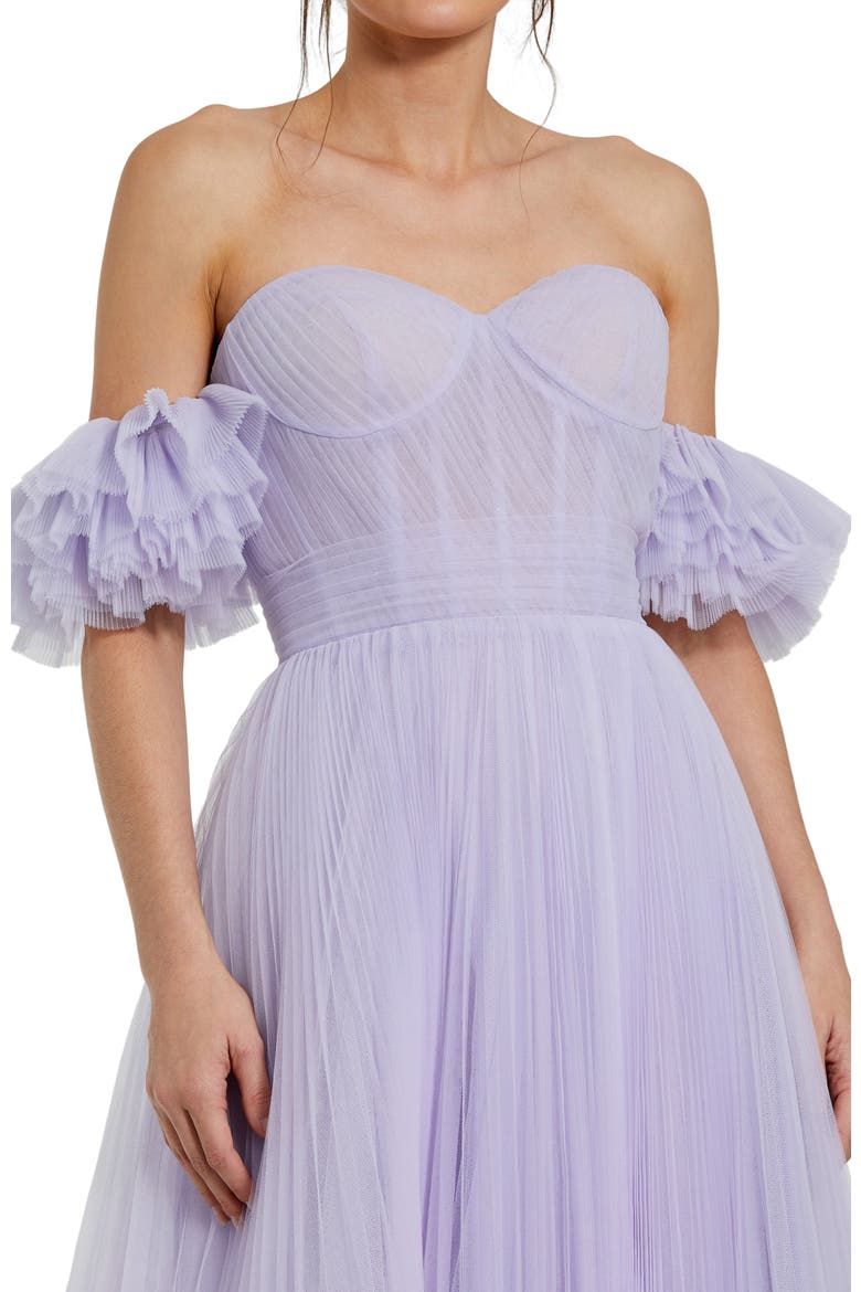 Off The Shoulder Flutter Sleeve Tulle A Line Gown, Alternate, color, Lilac