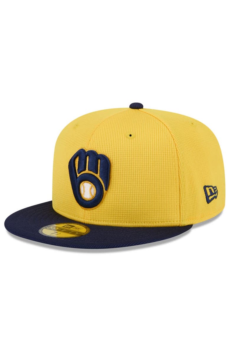 New Era Men's New Era Gold/Navy Milwaukee Brewers 2025 Spring Training 59FIFTY Fitted Hat, Alternate, color,