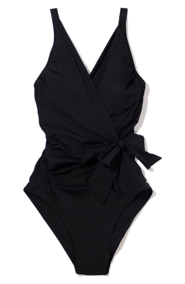 Hanky Panky Wrap Front One-Piece Swimsuit, Alternate, color, Black