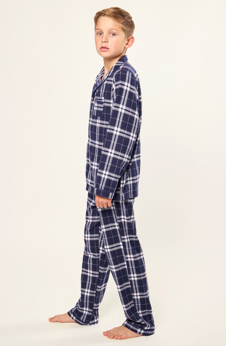 Petite Plume Kids' Plaid Two-Piece Pajamas, Alternate, color, Navy