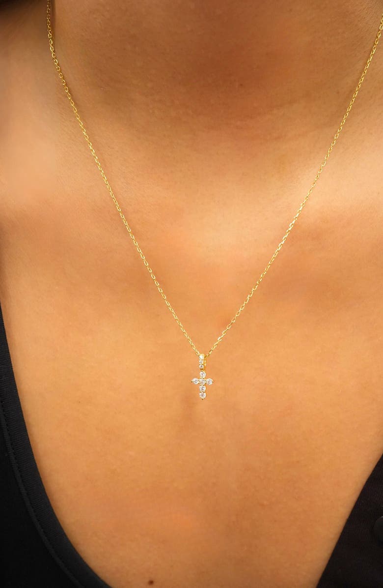 Argento Vivo Sterling Silver Cubic Zirconia Cross Pendant Necklace, Alternate, color, Gold