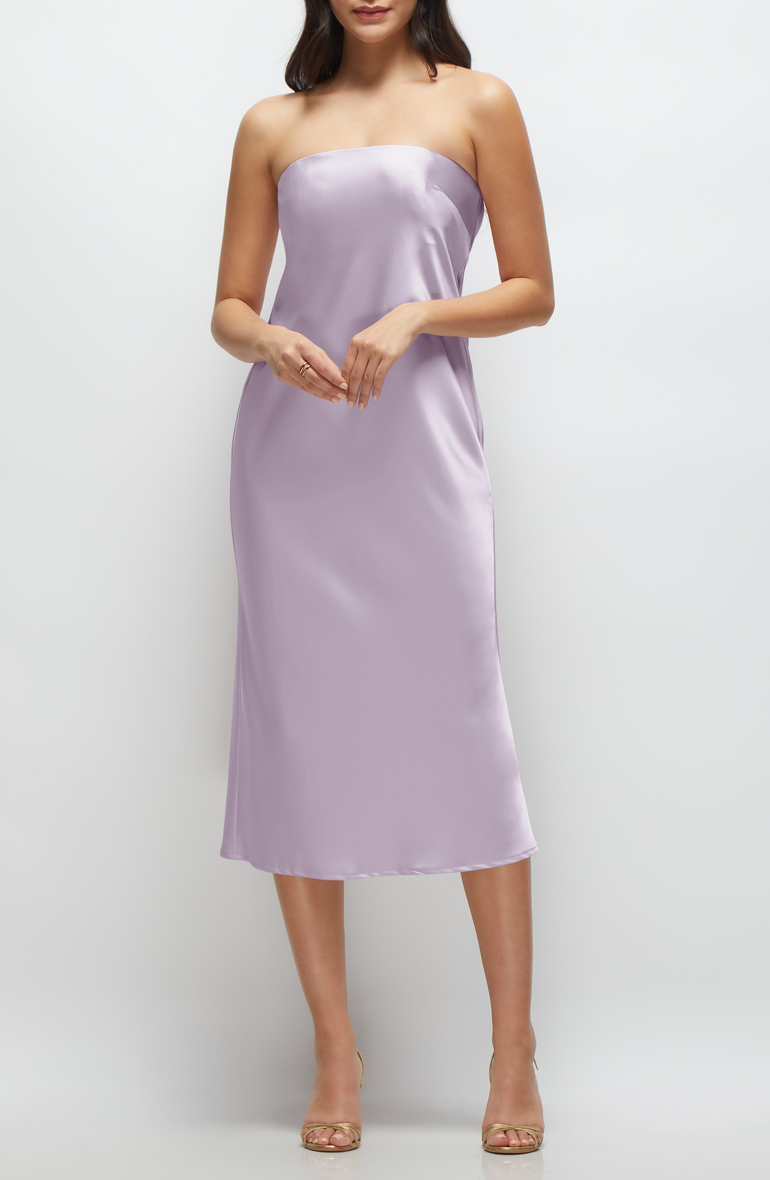 Strapless Charmeuse Midi Cocktail Dress - image 3