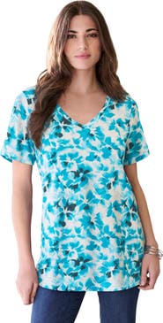 Roaman's Plus Size Cotton Ultimate V Neck Tee