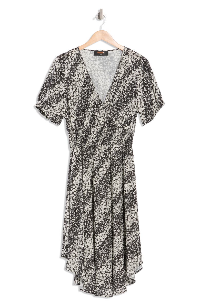 Renee C Short Sleeve Smocked Waist Midi Dress, Main, color, Black/ Ivory