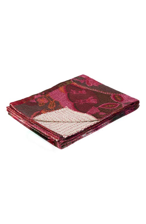 Taj Hotel Vintage Cotton Kantha Throw Blanket In Multi Maroon