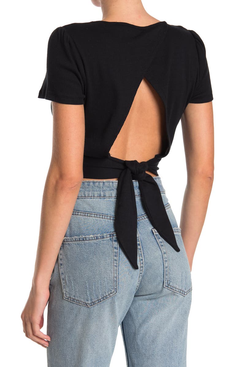 BCBGeneration Ribbed Tie Back Crop Top, Alternate, color, 