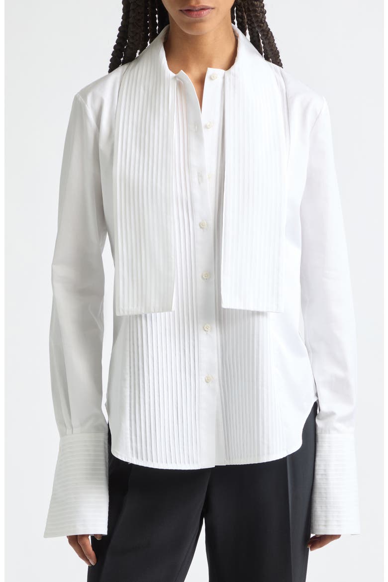 The Inez Scarf Neck Cotton Tuxedo Button-Up Shirt, Alternate, color, WHITE