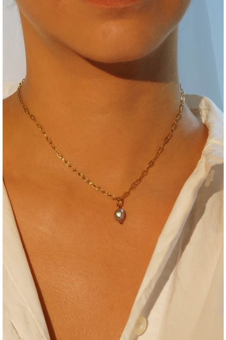 Grey Freshwater Pearl Charm, Alternate, color, GOLD