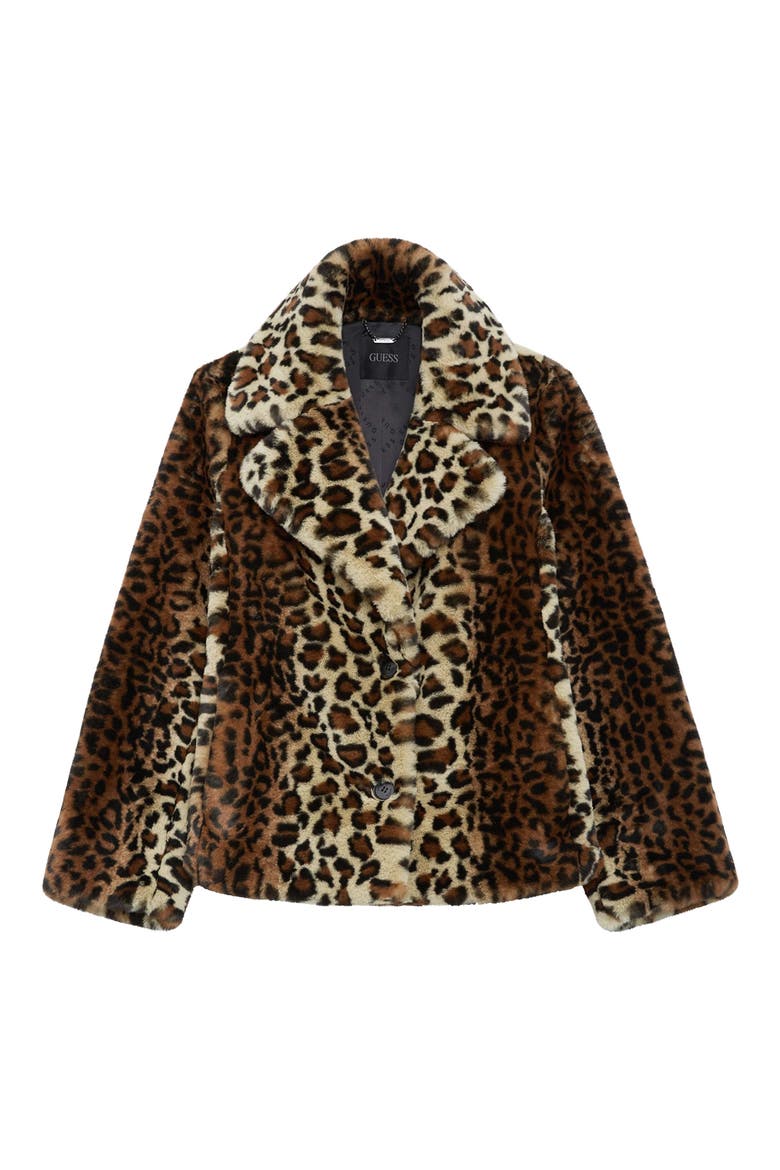 Denise Leopard Print Faux Fur Coat, Alternate, color, BROWN