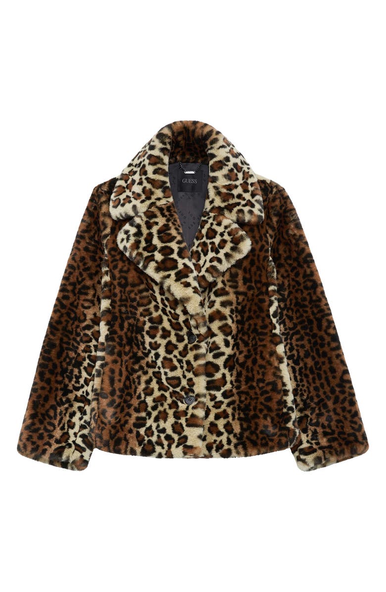 GUESS Denise Leopard Print Faux Fur Coat, Alternate, color, 
