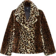 GUESS Denise Leopard Print Faux Fur Coat