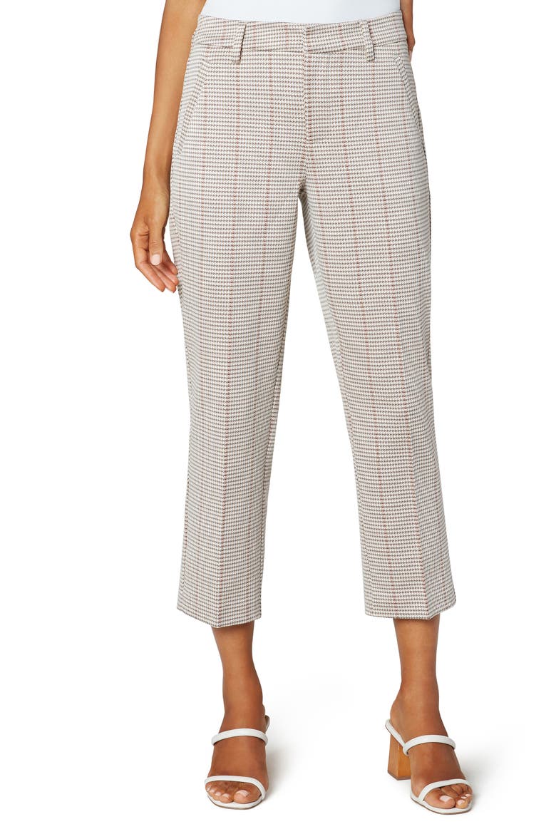 Kate Houndstooth Crop Straight Leg Trousers, Main, color, CREAM/ TAN/ RED ABSTRACT