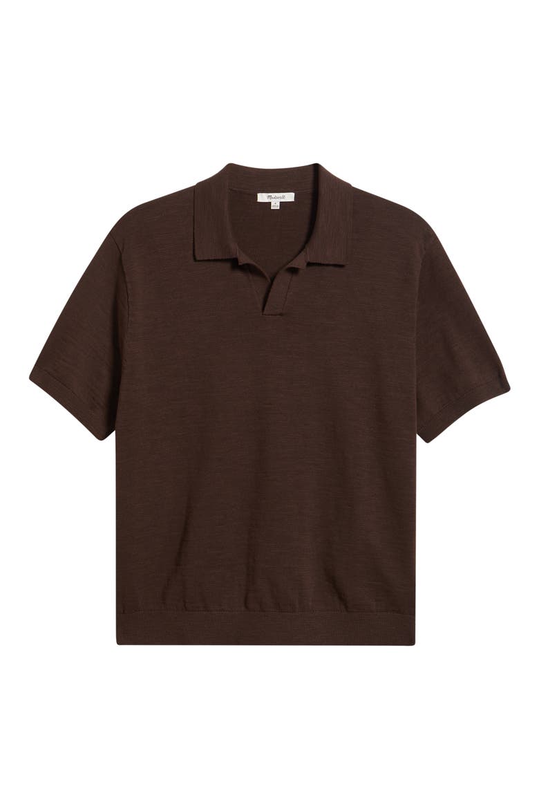 Johnny-Collar Cotton Slub Sweater Polo, Alternate, color, COFFEE BEAN