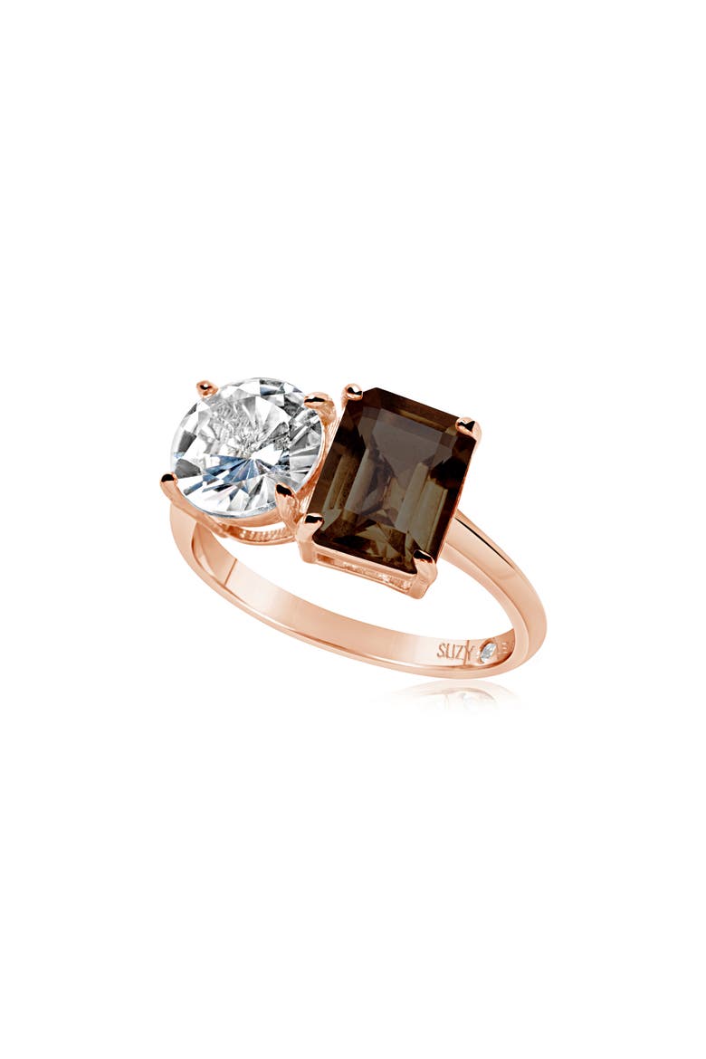 Sterling Silver Two-Stone Ring, Main, color, ROSE GOLD/ BROWN