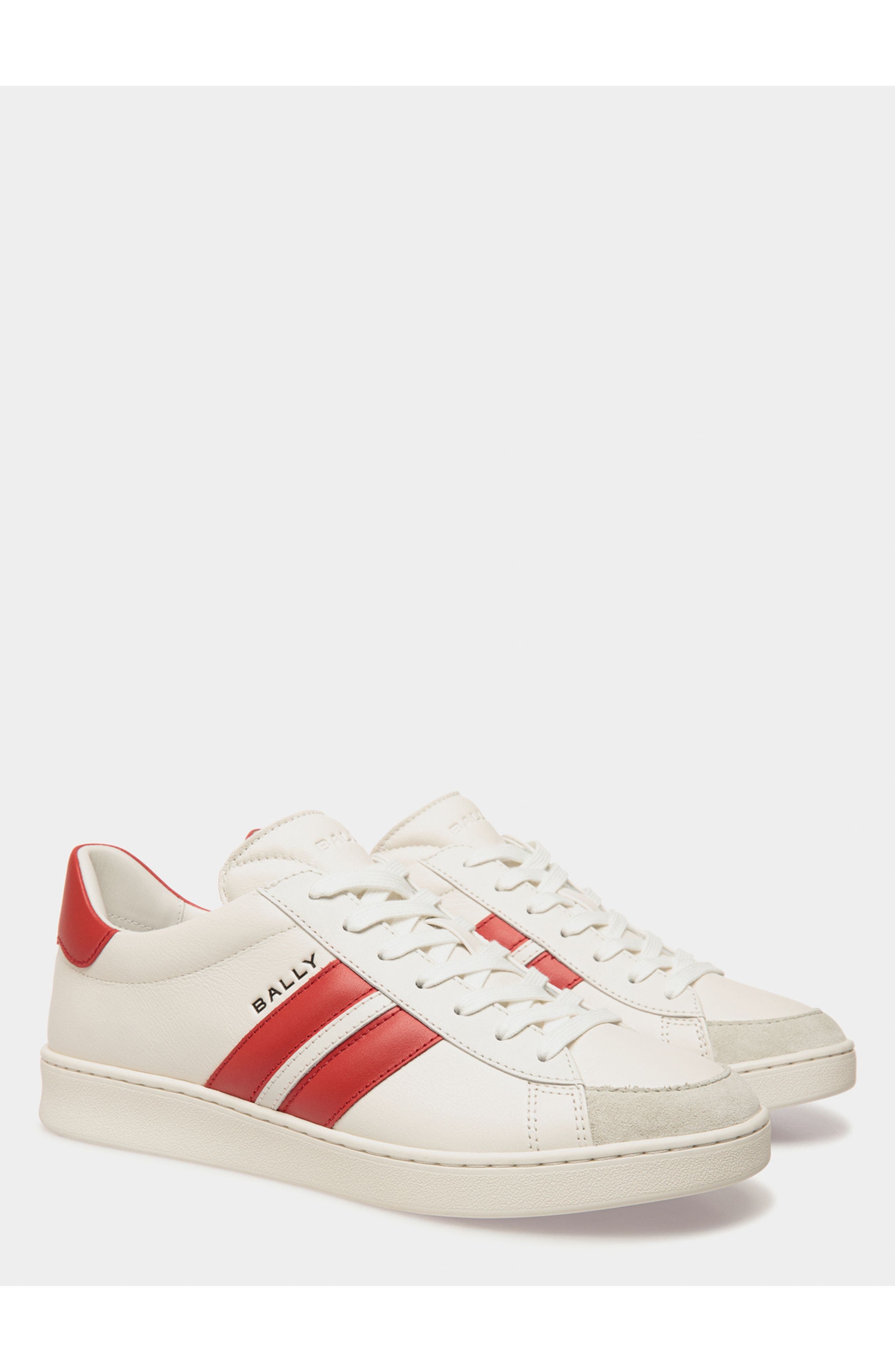 Bally Tennis Sneaker in and Candy Leather, Alternate, color, White/Candy Red