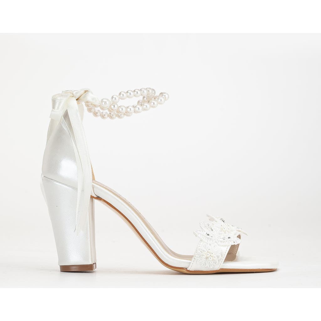 Forever & Always Shoes Helene Lace Bridal Heeled Sandals With Pearls In Ivory