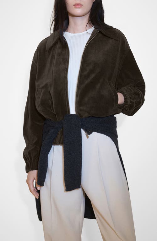 Mango Corduroy Bomber Jacket In Khaki Green