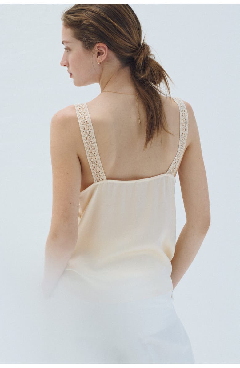 H&M Lace-trimmed Pintucked Top, Alternate, color, Light Beige