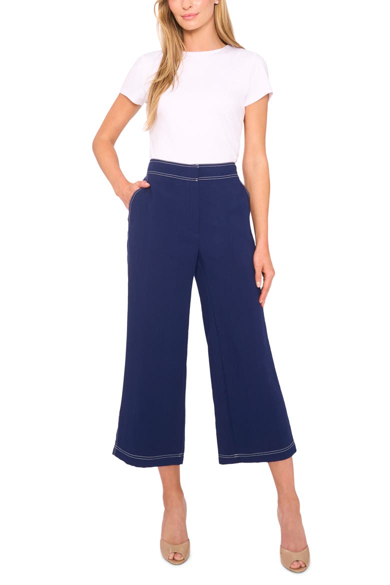 Contrast Stitch Crop Straight Leg Pants, Alternate, color, TWILIGHT BLUE