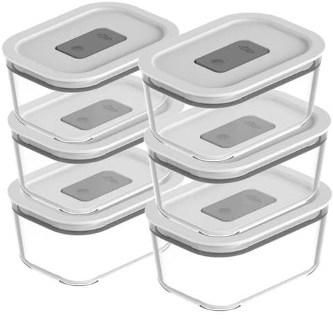Stackable Airtight Glass Food Storage Container Set with Microwave Valve and Leak Proof Lid, 12 Piece