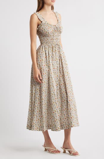 Emmaretta Floral Pleated Cotton Voile Maxi Dress