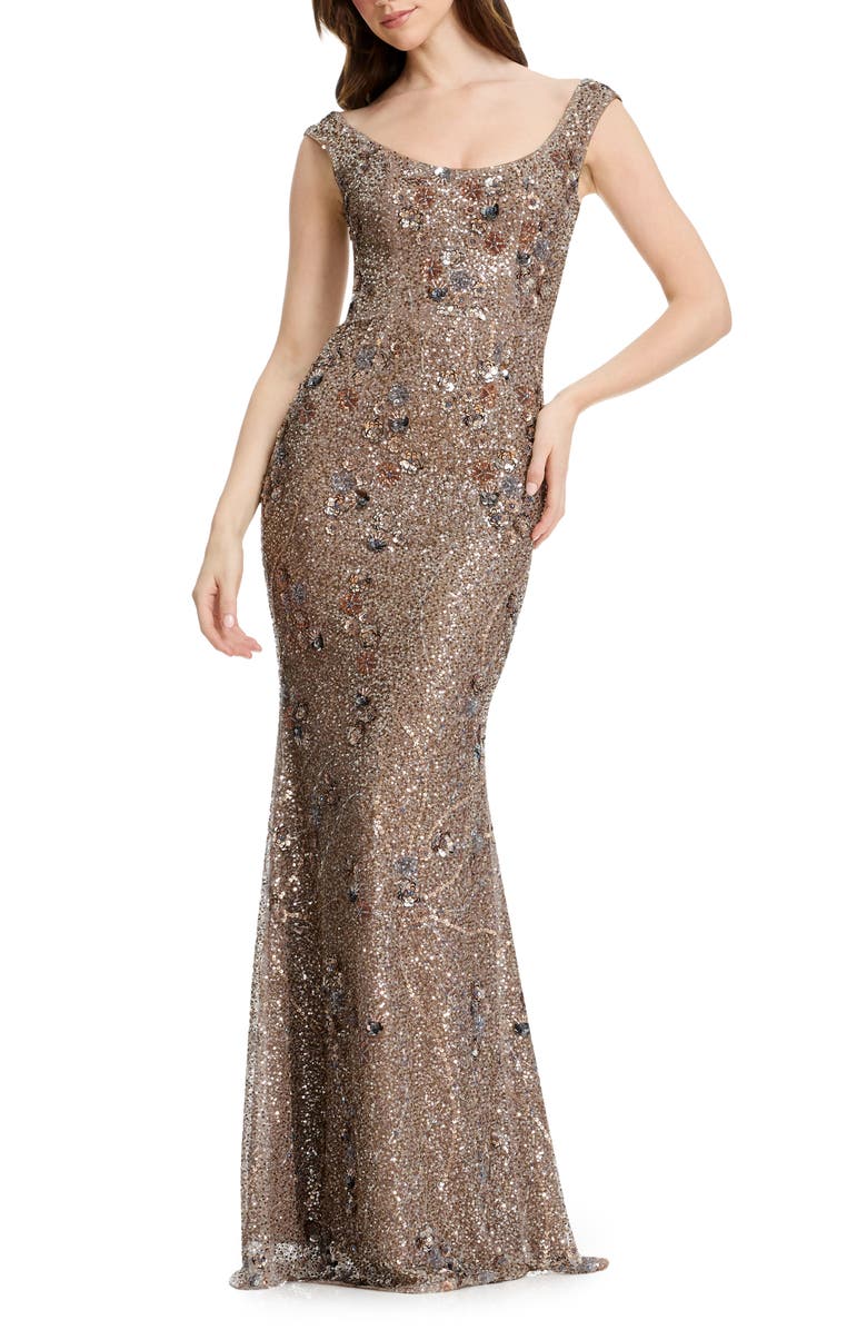 Dress the Population Josie Sequin Mermaid Gown, Main, color, Bronze Multi
