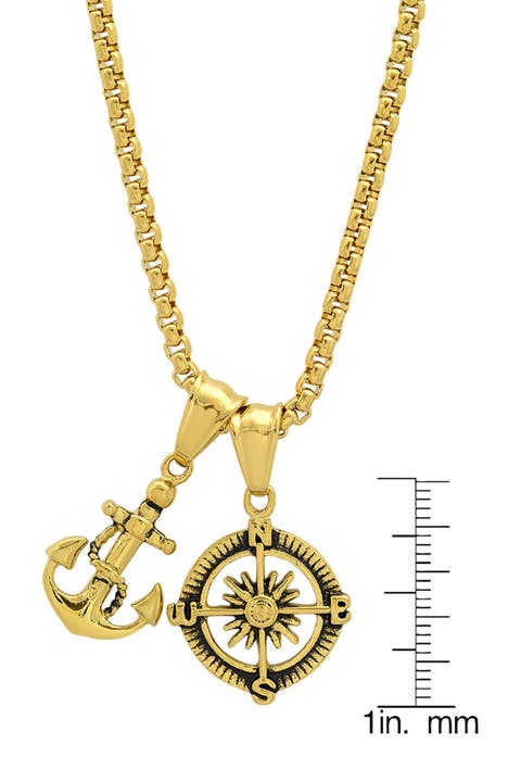 18K Yellow Gold Plated Anchor & Compass Pendant Necklace